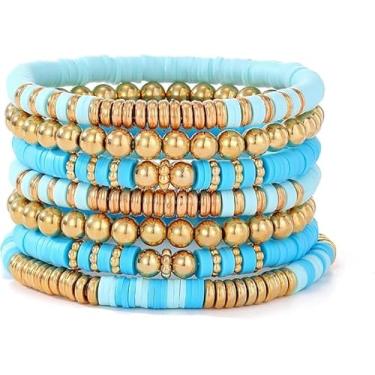 Imagem de Pacote de pulseiras femininas empilháveis – Contas de argila boho chiques com detalhes dourados para um visual em camadas, General, Cerâmica, Sem Pedra Preciosa