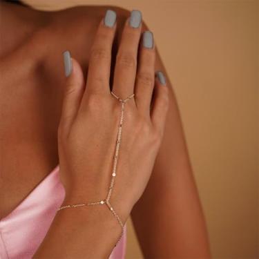 Imagem de Corrente de mão banhada a ouro 14 quilates, corrente de elos feitos à mão, pulseiras de conexão delicadas tamanho ajustável para mulheres, não mancha, moderna, simples, joia presente, One Size, Latão