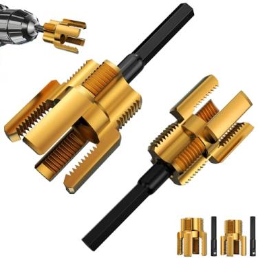 Imagem de Ferramenta de rosqueamento de tubos de 2 peças, ferramenta de rosqueamento de tubos interna e externa integrada, rosqueador de tubo de PVC de 1/2 3/4, compatível com broca elétrica, ferramenta de