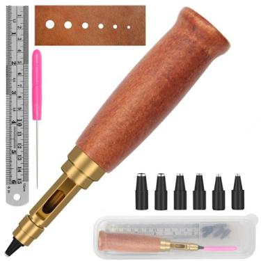 Imagem de Screw Punch Boyistar Wood Handle Belt Hole Puncher Brown