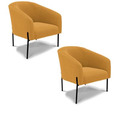 Imagem de Poltrona Decorativa Pé de Ferro Preto Kit 2 Stella Bouclê Mostarda D03 - D'Rossi