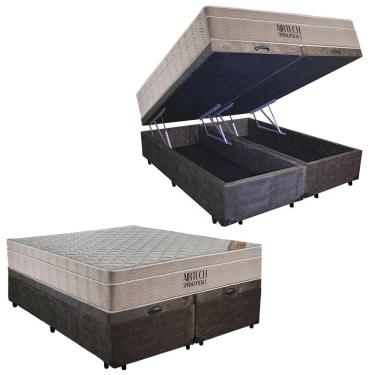 Imagem de Cama Box Baú Casal Suede Bipartido + Colchão Ortobom Airtech Molas Ensacadas 65x138x188 Cor:marrom