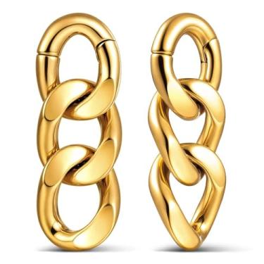 Imagem de Casvort 2 peças hipoalergênicas ouro chique corrente geométrica peso de orelha 316 ganchos de orelha de aço inoxidável calibre 6 g alargadores alargadores de orelha esticadores moda piercing corpo