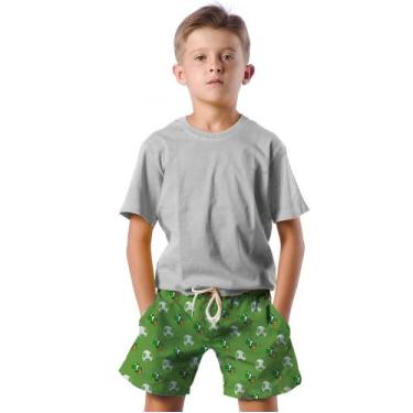 Imagem de Shorts Infantil Bermuda Calção Praia Verão Ovo Dino Verde Game Pixel 2