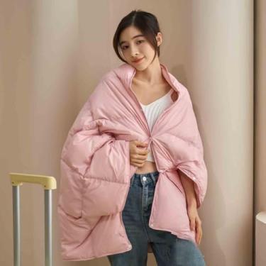 Imagem de JUSHZ Cobertor leve de plumas e mantas femininas masculinas para cama adulto longo casal solteiro para sofá inverno xale quente leve para viagem escritório e portátil (90 x 140 cm, rosa)