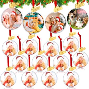 Imagem de Gushu 16 peças de enfeite de foto bola de enfeite de Natal, enfeites de plástico para pendurar de Natal DIY enfeites de foto personalizados para decoração de Natal, enfeites de árvore de Natal (Oblate