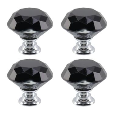 Imagem de Dahszhi 4 peças de diamante de topo plano 30 mm puxador de vidro de cristal puxadores de armário gavetas armário cômoda estante guarda-roupa, prata-preto