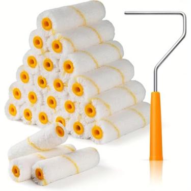 Imagem de 24 peças de capas de rolo de pintura de 10 cm - rolos de microfibra de 9 mm para paredes, armários, acabamentos, compatíveis com todas as tintas e manchas, reutilizáveis e fáceis de limpar (vem com