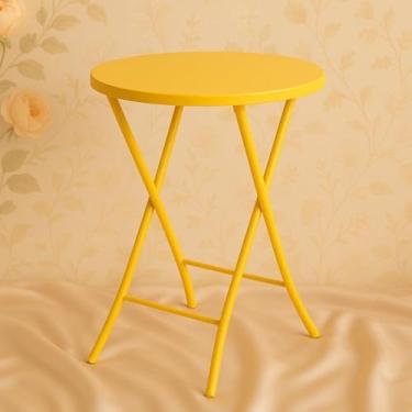 Imagem de Mesa Alta Redonda Dobrável 92cm em Aço para Área Gourmet, Sacada e Varanda (Amarelo)
