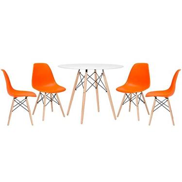 Imagem de Loft7, Kit - Mesa Eames 90 cm branco + 4 cadeiras Eames Eiffel Dsw laranja