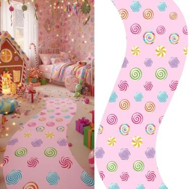 Imagem de Tinideya Decoração de festa de doces, 39 x 99 cm, tapete de corredor colorido, pirulito, doces, passarela temática para decoração de Natal, artigos de festa de aniversário, porta-malas ou petiscos