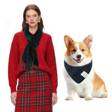 Imagem de E-Clover Bandanas de Natal para cães combinando cachecol buffalo, xadrez, bandana, babadores com tartan, cachecóis xaile para cães pequenos, médios, roupa de mãe, presentes azul e verde