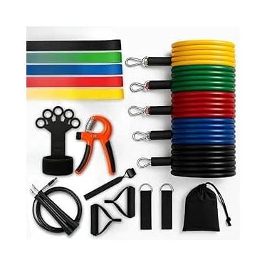 Imagem de Kit Academia em Casa 5 em 1 - Elásticos Extensores, Miniband, Handgrip, Corda Pular e Exercitador de Dedos(Kit-Fitness)