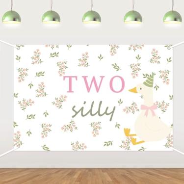 Imagem de Decoração de aniversário de 2 anos com tema de ganso, pano de fundo de duas flores verdes para meninas, decoração de segundo aniversário, flores de animais de fazenda, dois anos, artigos de festa de