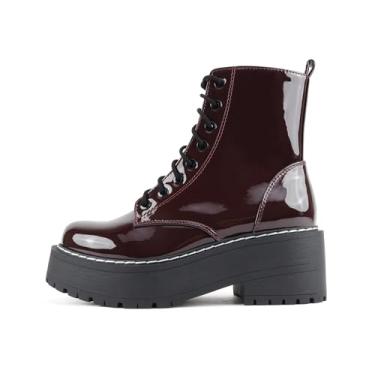 Imagem de Soda Bota feminina FLING com sola grossa com cadarço e zíper lateral, Patente de vinho, 38