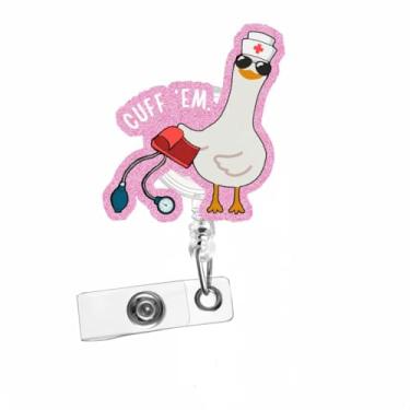 Imagem de Carretel de crachá de enfermeira engraçado e fofo, porta-cartão de identificação retrátil com clipe jacaré, suporte de crachá de trabalho com clipe retrátil para decoração de cartão de identificação