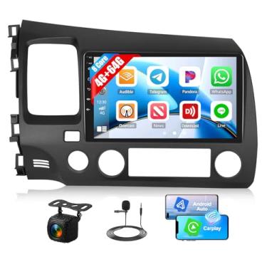 Imagem de [4 + 64 G] Rádio estéreo para carro Android 15 de 8 núcleos para Honda Civic 2006-2011 com carro sem fio e Android Auto, rádio de carro de 22 polegadas com conexão espelhada Bluetooth FM/RDS WiFi GPS
