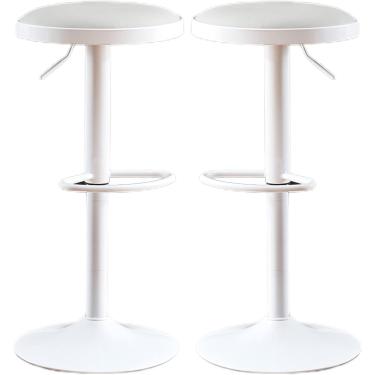 Imagem de Conjunto De 2 Bancos Altos De Bar Com Pernas De Metal, Estofados, Sem Encosto E Sem Braços, Cadeiras De Bar Para Sala De Jantar, Cafeteria, White