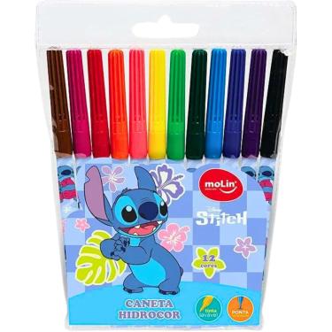 Imagem de Marcador Caneta Hidrocor Disney Stitch 12 Cores Molin
