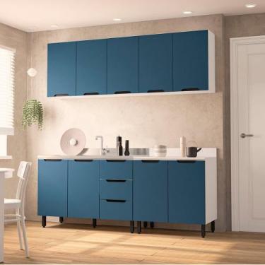 Imagem de Cozinha Modulada 4 Peças sem Tampo Maeena Politorno, Branco com Azul