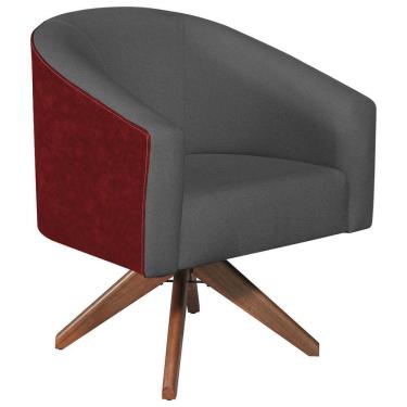Imagem de Poltrona Luiza Base Giratória De Madeira Factor Vermelho E Linho Cor Cinza Escuro