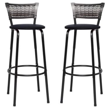 Imagem de Banquetas Junco Degradê Cyber Estrutura Preta Ideal para Bancada Balcão e Cozinha Kit 02 Unidades - Itagold (Preto)