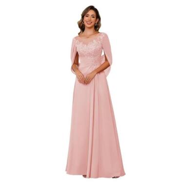 Imagem de Vestido RUMUGUYA Mãe da Noiva Chiffon Blush Pink US6