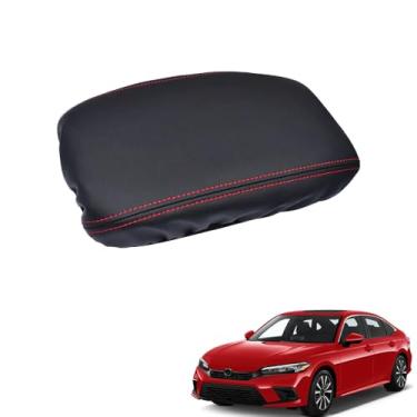 Imagem de AJHLJ Para 11ª geração Civic 2022-2025 tapete de apoio de braço de carro caixa de armazenamento central protetor de almofada de couro PU acessórios de decoração (vermelho)