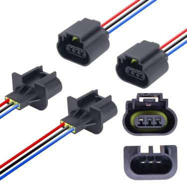 Imagem de HiSport Soquete 9008 H13 3 pinos cabeça macho e fêmea soquete de fiação de luz de neblina H13LL conector adaptador de farol substituição universal para Jeep Dodge Nissan Ford Chevy 4 peças