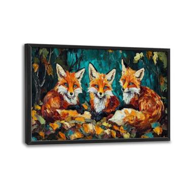 Imagem de Arte de parede de raposa, decoração de parede de imagens de raposas da floresta, pintura de impressões em tela de animais rústicas, arte emoldurada moderna grande para sala de estar, berçário, quarto
