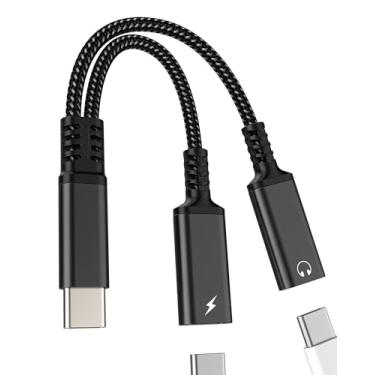Imagem de Adaptador de carregador USB C para conector duplo de 3,5 mm (2 em 1) tipo C conector de cabo de áudio para iPhone 16 15 para fones de ouvido Apple adaptador compatível com conversor Samsung S25 para