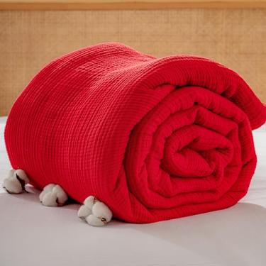 Imagem de RAYME TEKSTIL Cobertor de musselina - Cobertor de gaze versátil leve e arejado 100% algodão turco puro para cama, sofá (vermelho, Califórnia King Size (241 cm x 317 cm))