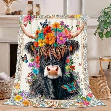 Imagem de Cobertor de vaca Highland Highland Cobertor de lã de flanela de pelúcia super macio, presentes para meninos, meninas, homens, mulheres, amantes, adultos, coisas para sofá, cama, decoração de quarto