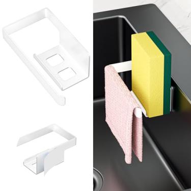 Imagem de Pia de suporte de esponja, suporte de esponja de cozinha autoadesivo, suporte de pano de prato para armazenamento, branco