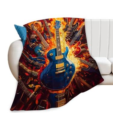 Imagem de Cobertor de guitarra, cobertor de música, presentes de guitarra, cobertores de música rock, material de flanela de lã para mulheres, homens, meninos, meninas, adultos, roupa de cama macia para
