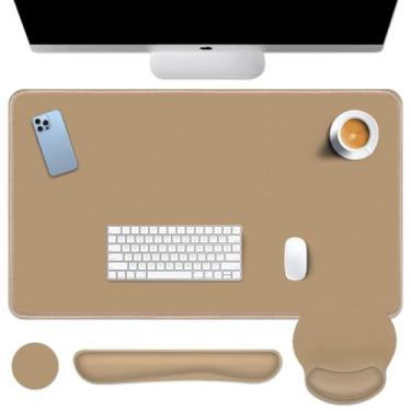 Imagem de Britimes Conjunto de mouse pad marrom marrom 4 em 1 grande mousepad + apoio de pulso para teclado + descanso de pulso para mouse + porta-copos design ergonômico para computador de escritório doméstico