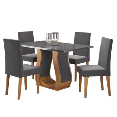 Imagem de Conjunto de Jantar Mesa Retangular 120x80cm Vidro MDP com 4 Cadeiras – Mel/Grafite