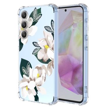 Imagem de WEIOUHR Capa para Galaxy A35 5G Samsung A35 5G Transparente TPU Macio Design Flor Branca, À Prova de Choque Resistente a Riscos, Capa Protetora Leve, para Samsung Galaxy A35 5G (Magnólia)