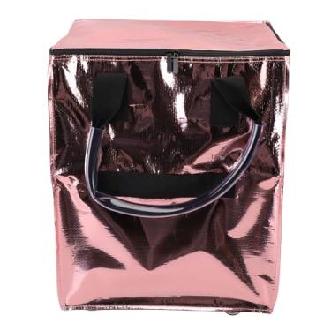 Imagem de Asixxsix Sacola de Compras Reutilizável sobre Rodas, Carrinho de Compras Dobrável à Prova D'água Com 4 Rodas, Alças Inquebráveis, Fecho de Zíper, Sacola Dobrável para Uso Diário (Ouro Rosa)