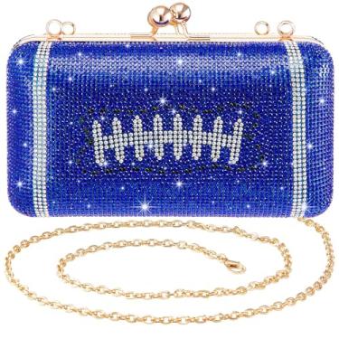 Imagem de Dansydaisy Bolsa de noite com strass brilhante para presente para amantes de esportes, bolsa feminina de luxo com glitter para casamentos formais, Azul