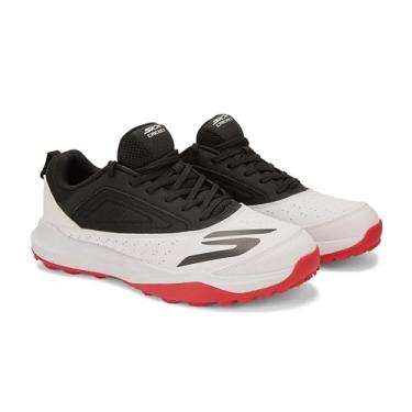 Imagem de Skechers Tênis masculino de críquete | Cabedal sintético e de malha | Amortecimento de EVA | Sola de grama de borracha, Branco/Preto/Vermelho, 40