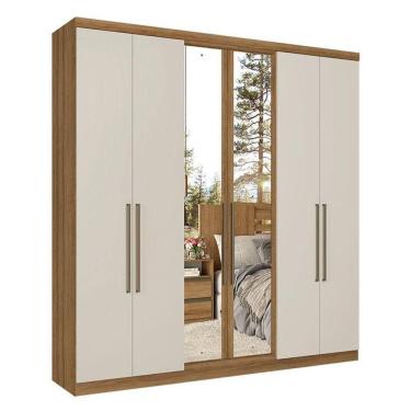 Imagem de Guarda Roupa Casal Presence Full Glass 6 Portas Almendra Off White Acetinado - Thb