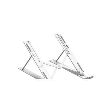 Imagem de Suporte para Notebook Ajustável, Plástico Branco, Portátil, Ergonômico, com Inclinação 0-130°, Base Antiderrapante, 24,5 x 24,5 x 2cm, para Home Office e Escritório