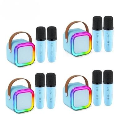 Imagem de Kit Karaokê Infantil com 2 Microfones - Caixa de Som Bluetooth à Prova D'água para Crianças 3-12 Anos(KIT4 Azul-Com 2 Microfones)