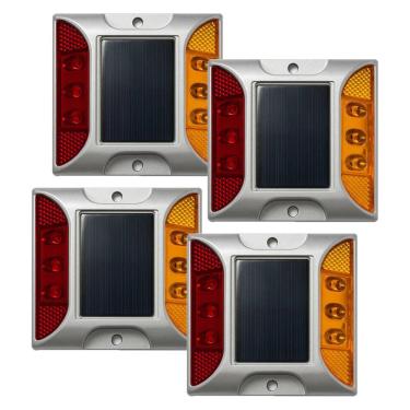 Imagem de Tacha Solar Sinalizador Viario Olho de Gato Kit 4 Uni Rodovia Obra Transito Estrada Avenida Pavimentaçao Rua Segurança