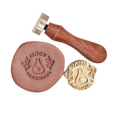 Imagem de Carimbo de cerâmica personalizado Carimbo de cerâmica personalizado com seu próprio design Crie uma assinatura exclusiva de impressão de argila (6,5 cm)