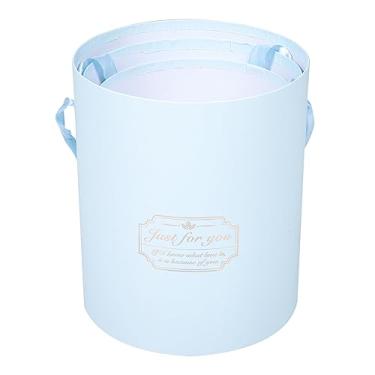 Imagem de 3pcs Round Flower Bucket Box Small Paperboard Bouquet Container for Weddings Birthdays and Special Occasions Elegant Floral Packing(Blue)