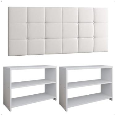 Imagem de Kit 2 Sapateira Safira Recamier Multiuso Banquinho Cabeceira Bia Suspensa Cama Box Casal 1,40 - Lojas RPM (Branco|Branco Corino)