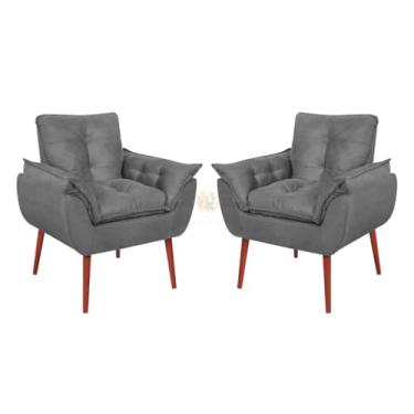 Imagem de Kit 2 Poltronas Decorativas Vit Decor – Fibra Siliconada, Pés Palito, Sala, Quarto, Recepção, Suede Premium Bege (Cinza Escuro)