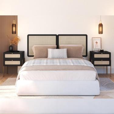 Imagem de Cabeceira Queen 160cm e 2 Mesas Laterais 2 Gavetas Industrial Indy A03 Nero - Lyam Decor